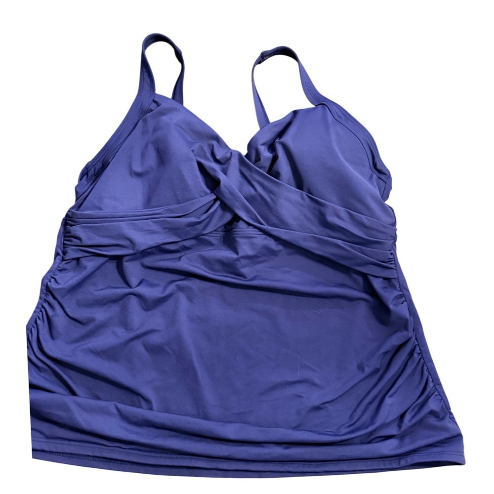 Lands End Women 18W Blue Surplice Ruched Wrap Front Tankini Swim Top